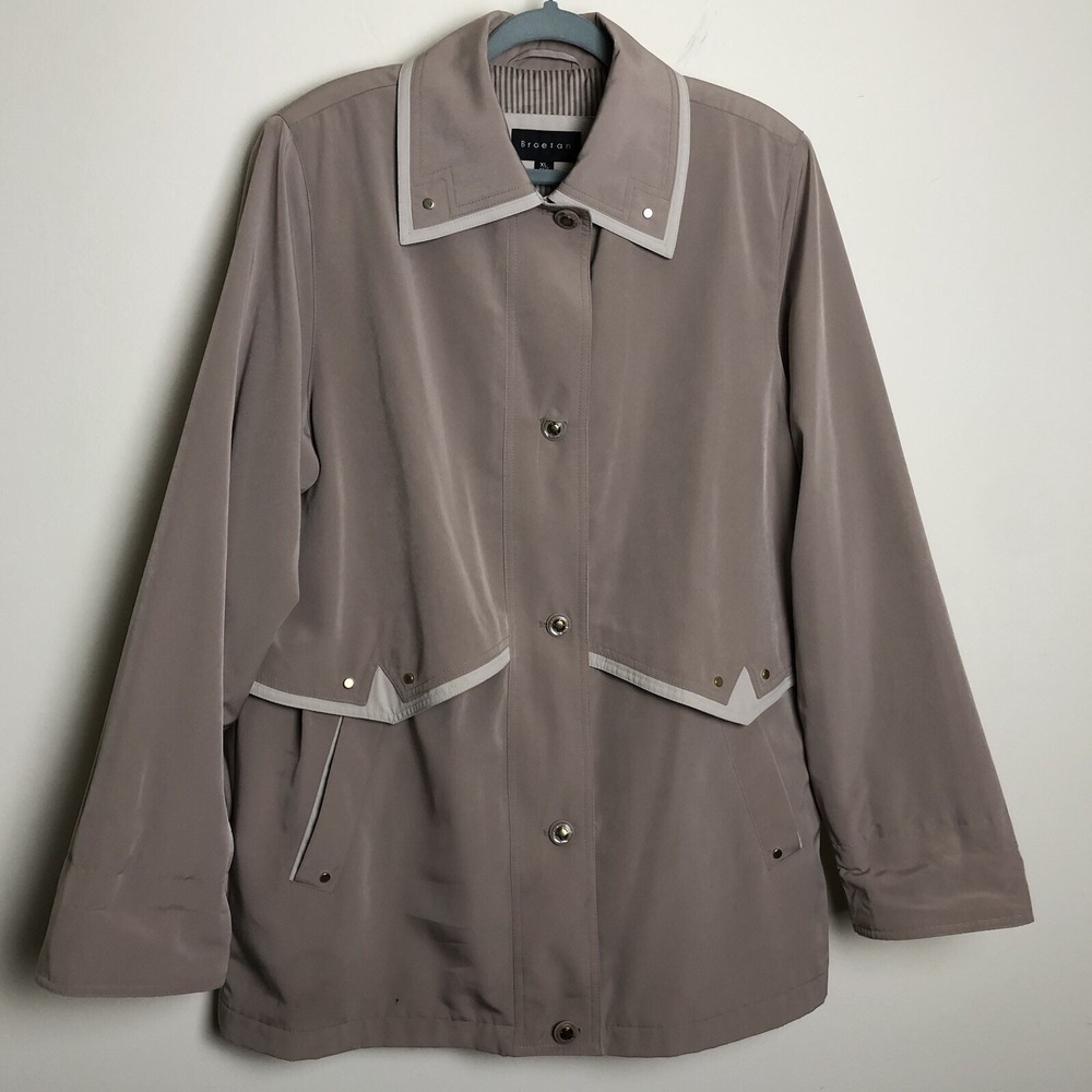 Braetan Front Button Windbreaker Jacket Short Trench XL Women's Beige